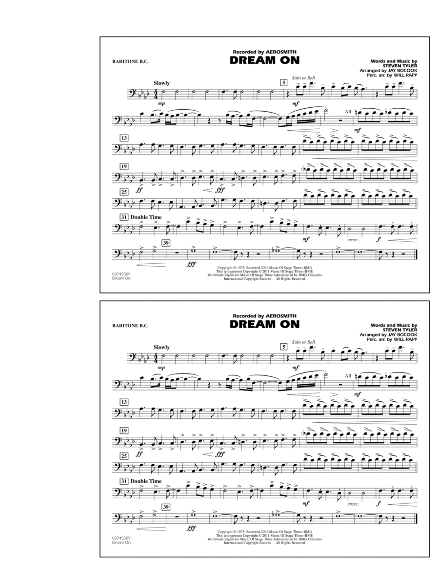 Dream On - Baritone B.C. Marching Band scores gallery preview page 1