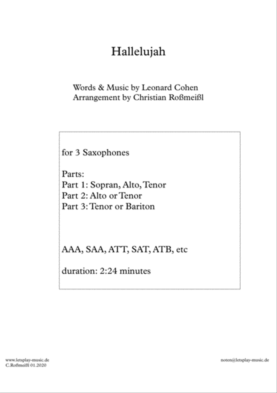 Hallelujah Woodwind Trio scores gallery preview page 1