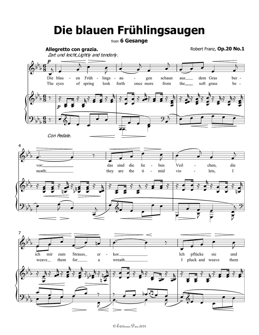 Die blauen Fruhlingsaugen, by Robert Franz, in E flat Major Voice scores gallery preview page 3