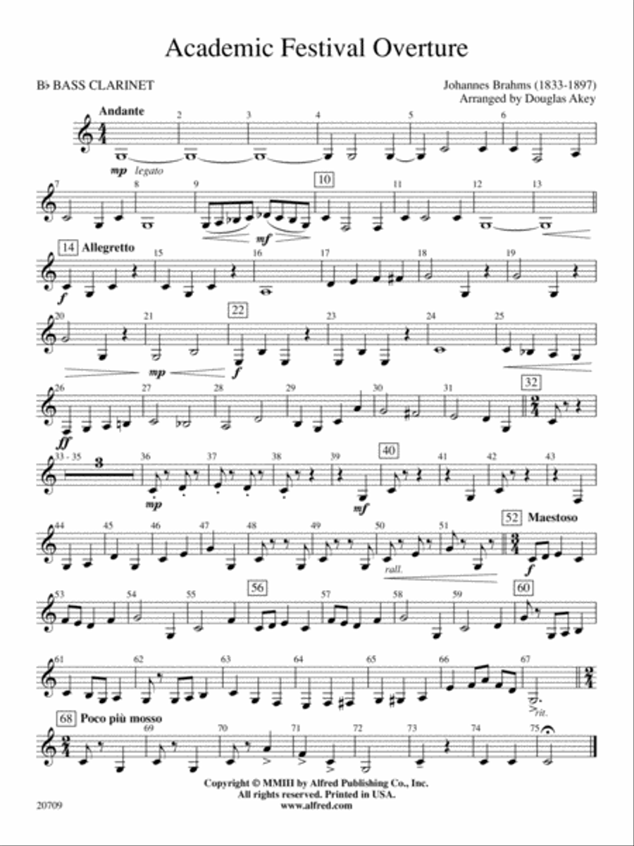 Academic Festival Overture: B-flat Bass Clarinet Concert Band scores gallery preview page 1