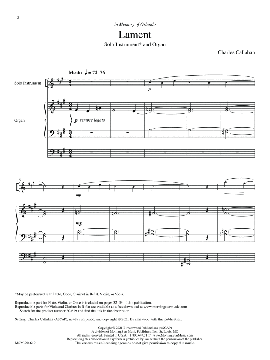 Lament (Organ Accompaniment Version) Organ scores gallery preview page 1
