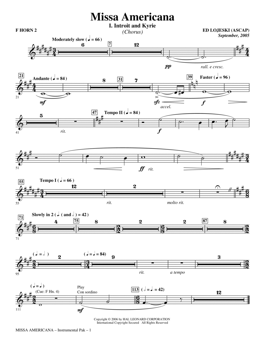 Missa Americana - F Horn 2 Choir scores gallery preview page 1