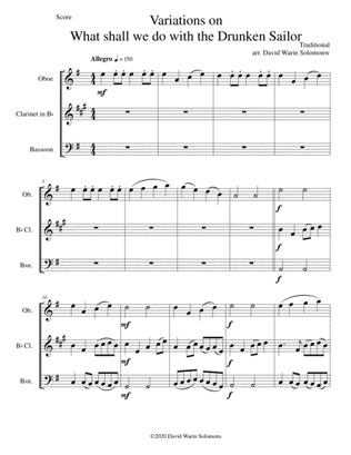 Variations on What shall we do with the drunken sailor for wind trio (oboe, clarinet, bassoon)