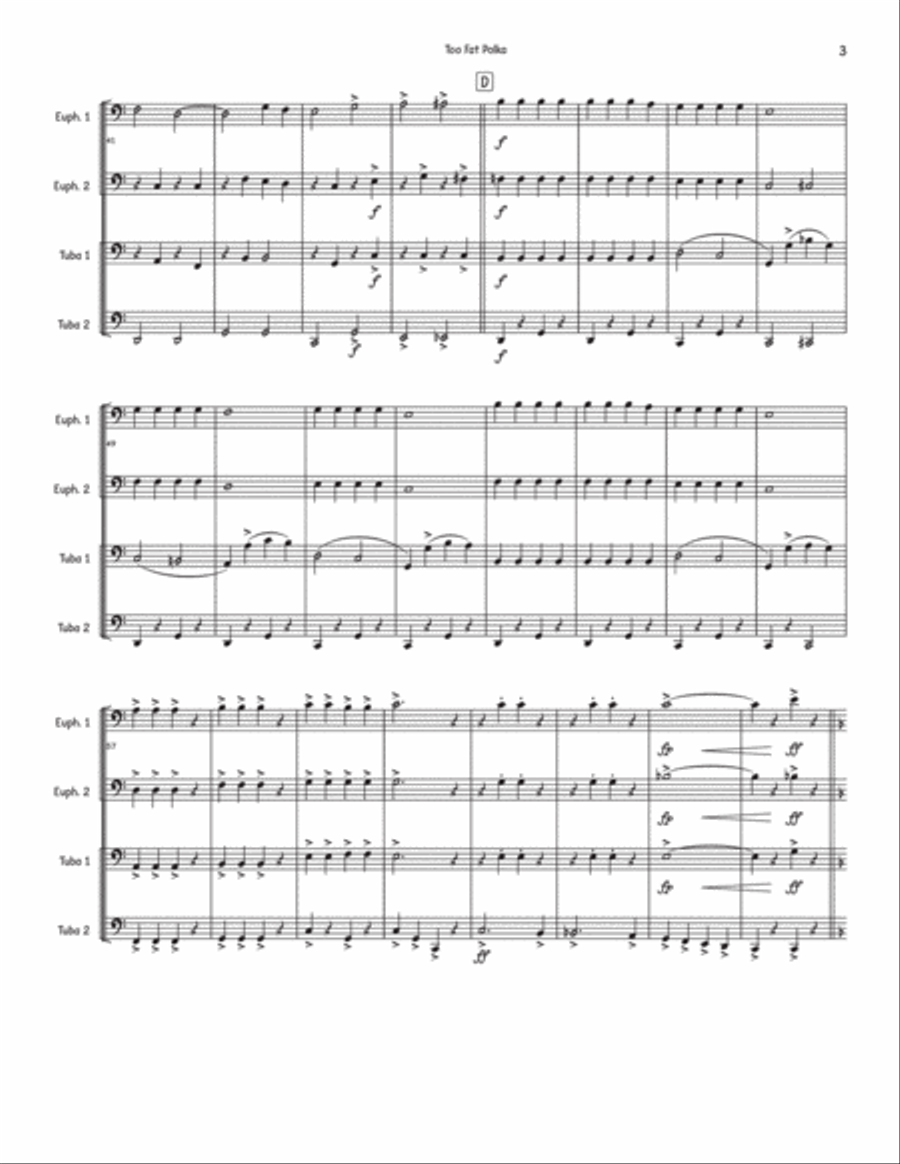 Too Fat Polka (She's Too Fat For Me) Brass Quartet scores gallery preview page 3