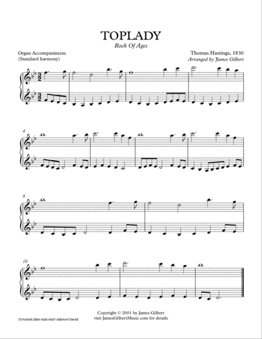 TOPLADY (Rock Of Ages) TOPLADY (Rock Of Ages) Organ Solo scores gallery preview page 1