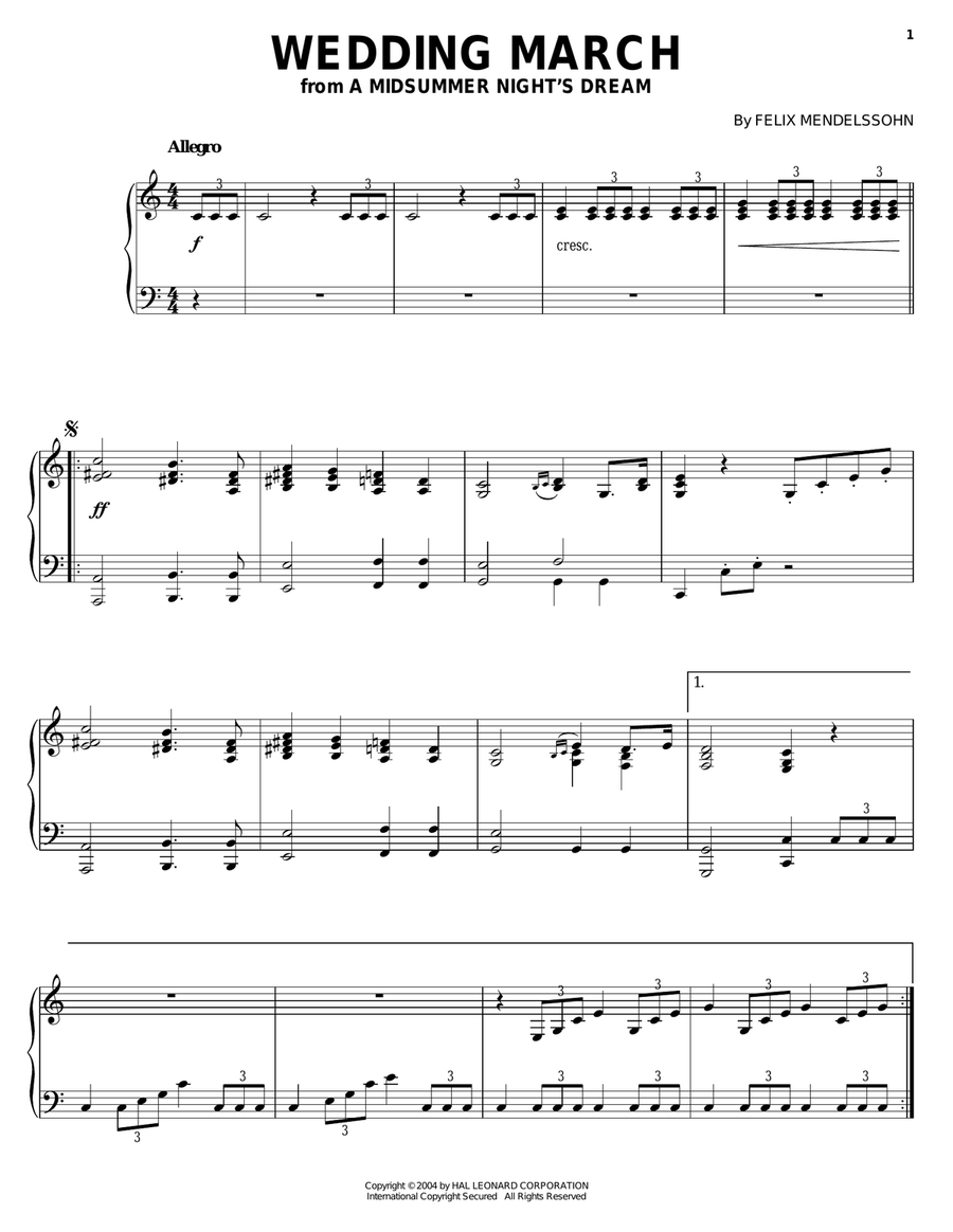 Wedding March Wedding March Piano Solo scores gallery preview page 1