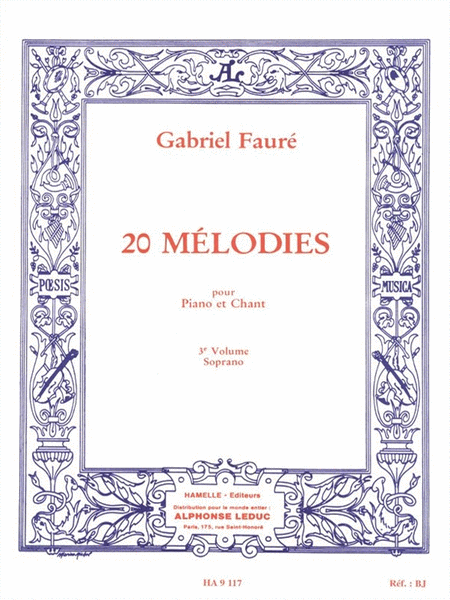 20 Melodies Pour Piano Et Chant Volume 3 Soprano