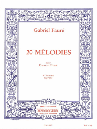 20 Melodies Pour Piano Et Chant Volume 3 Soprano