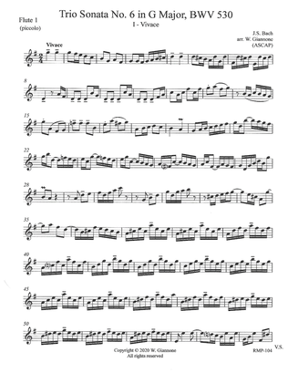 Book cover for Bach - Trio Sonata No. 6 in G Major (BWV 530) - parts flute, oboe, bassoon