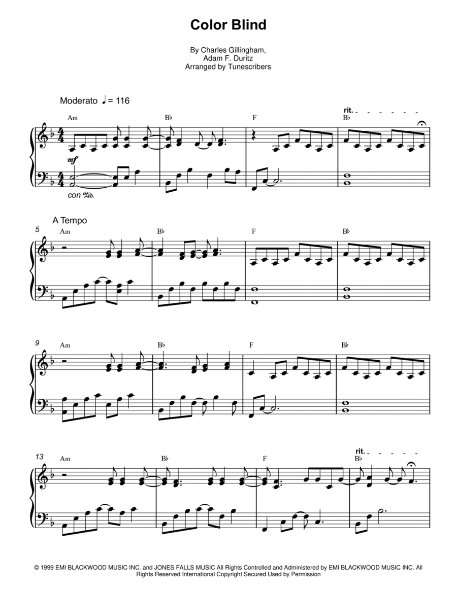 Counting Crows - Colorblind (piano cover by Peter Zbranek) Piano Solo scores gallery preview page 1