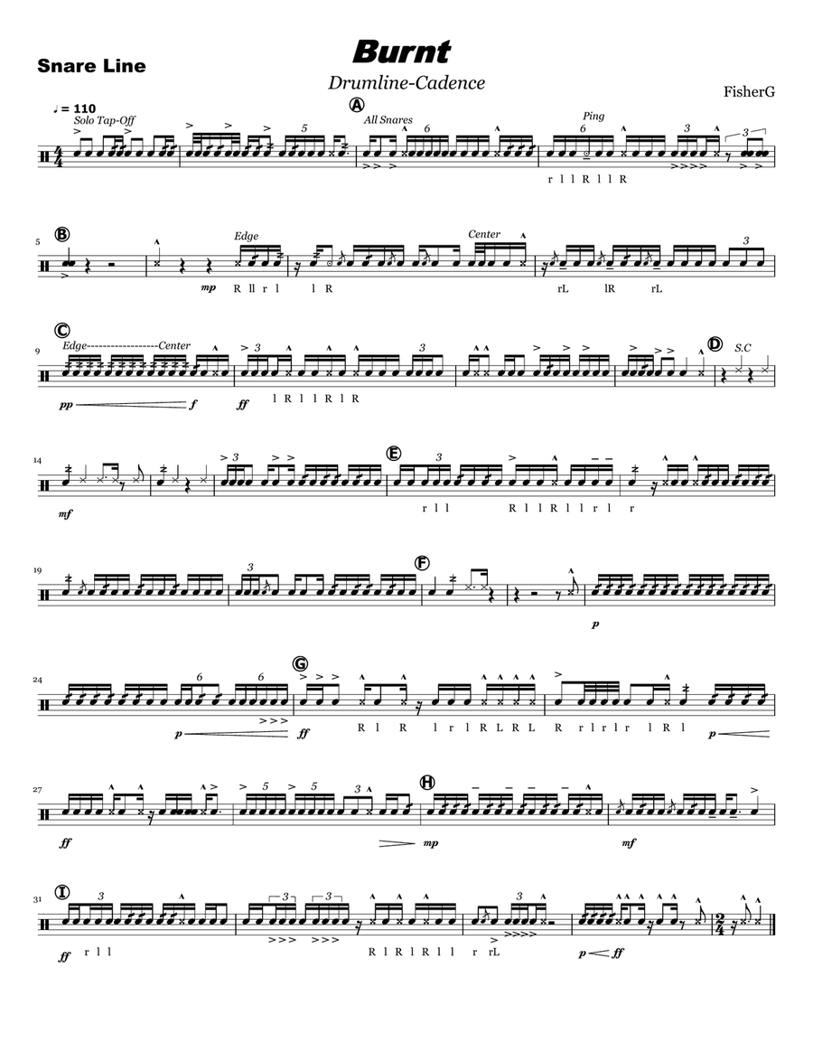 Burnt - Drumline Cadence (Level 5) Percussion Ensemble scores gallery preview page 4