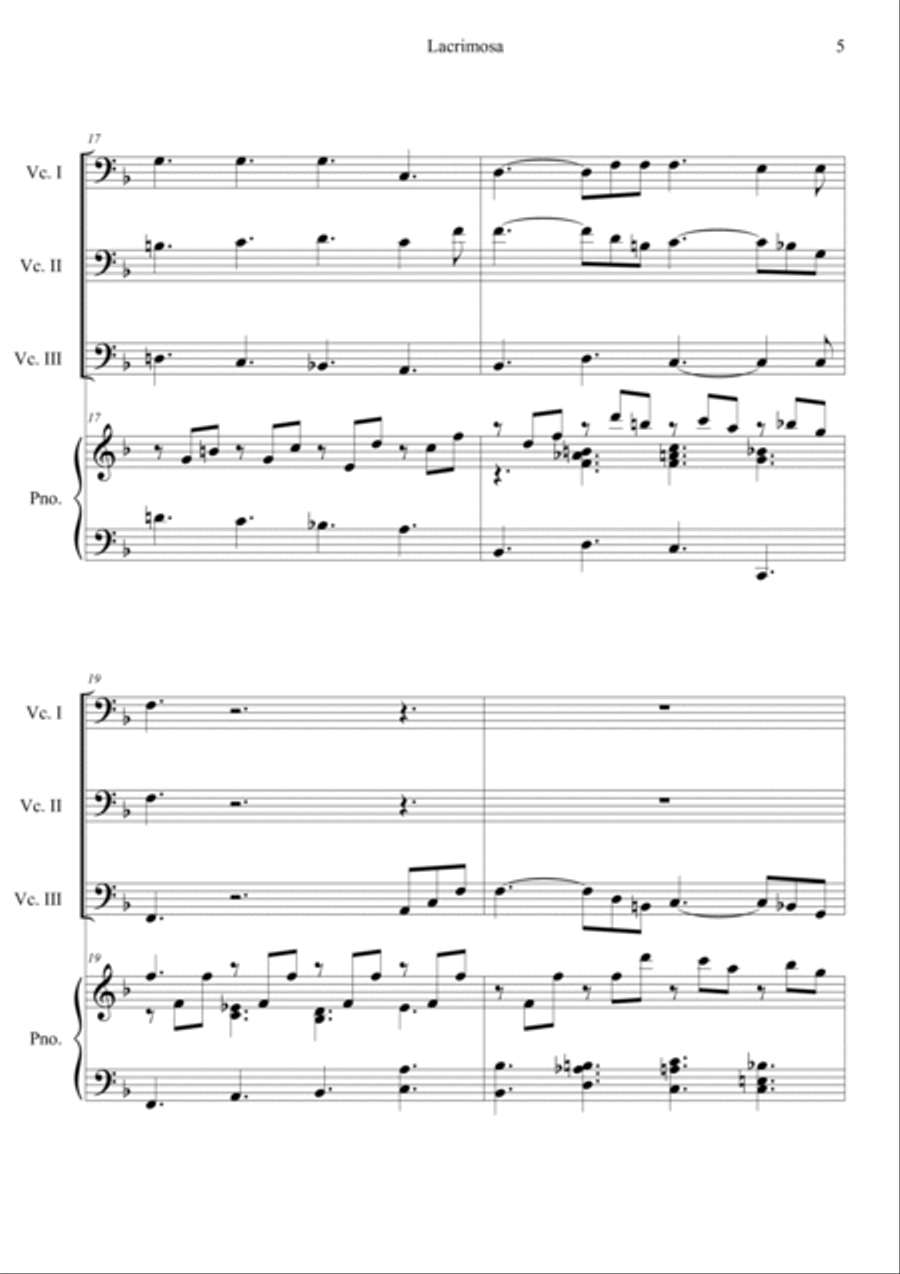 Mozart: Requiem K.626 6.Lacrimosa Piano Quartet scores gallery preview page 5