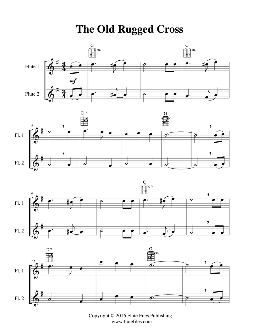 The Old Rugged Cross - Flute Duet with Guitar Chords Flute Duet scores gallery preview page 3