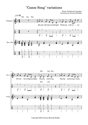Canoe Song: Theme & Variations for Ukulele solo or duet
