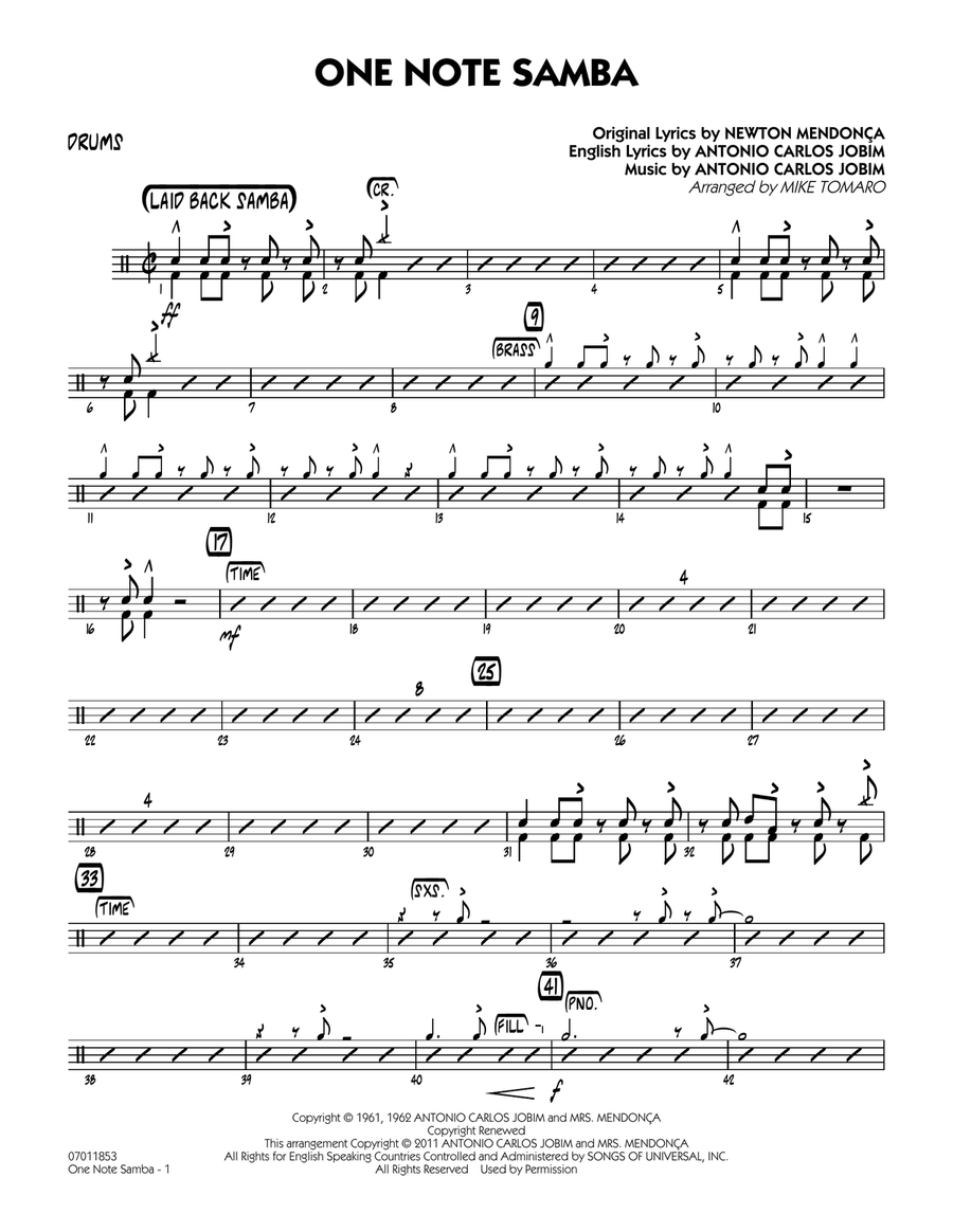 One Note Samba - Drums Jazz Ensemble scores gallery preview page 1