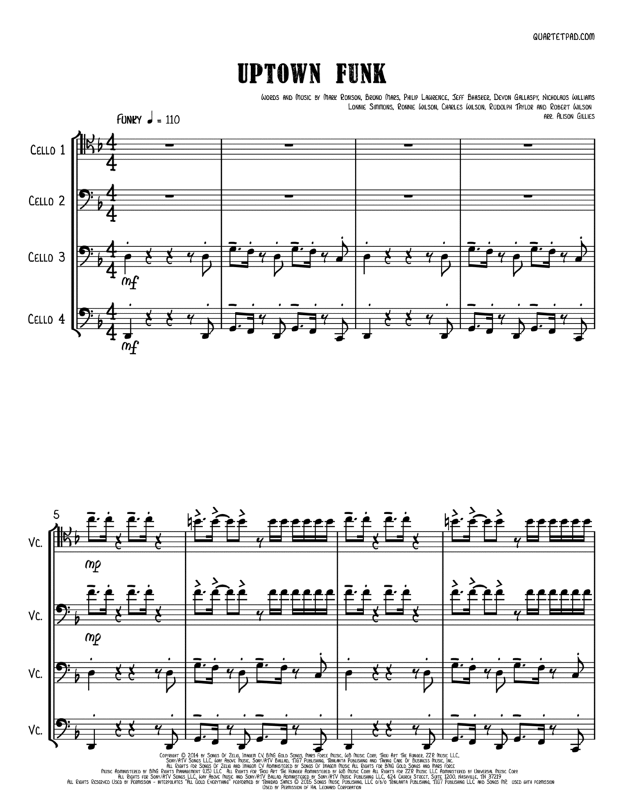 Uptown Funk String Quartet scores gallery preview page 1