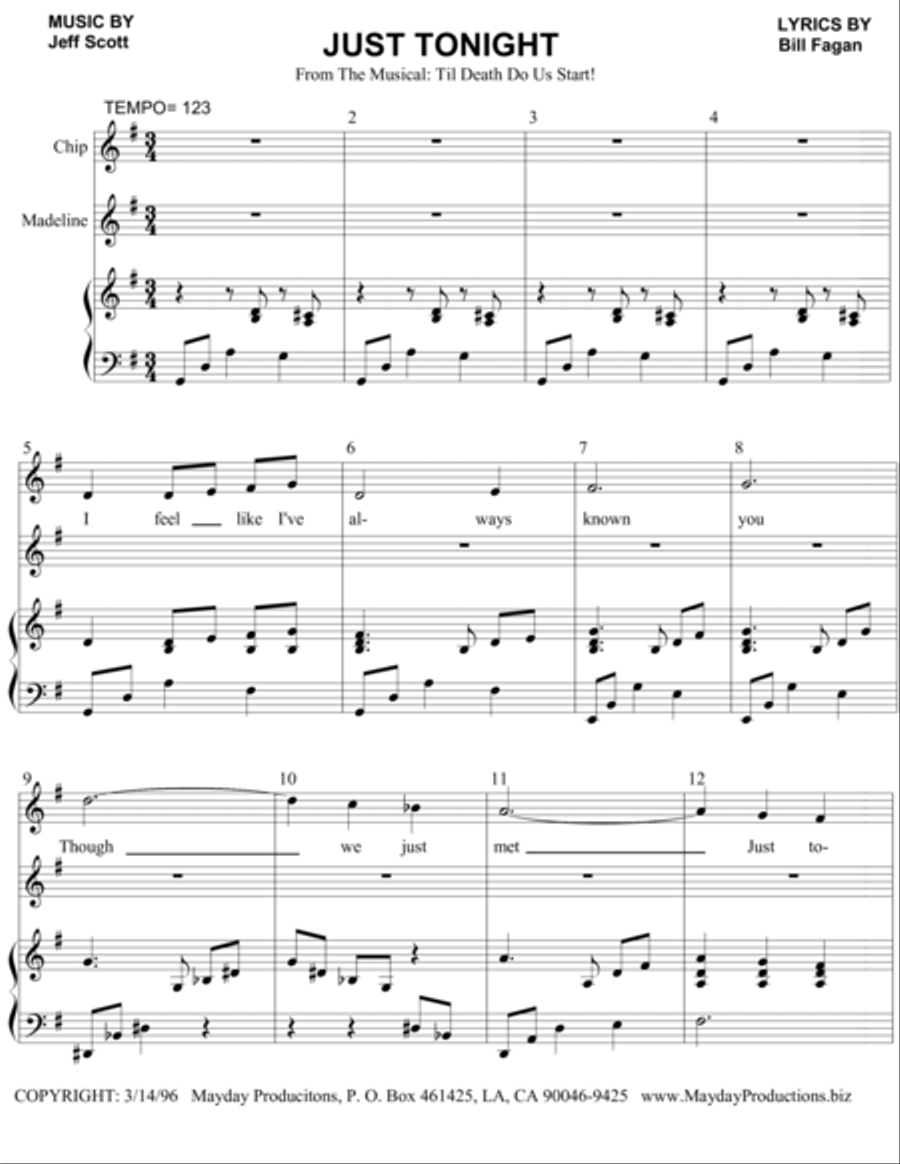 Just Tonight Piano Solo scores gallery preview page 1