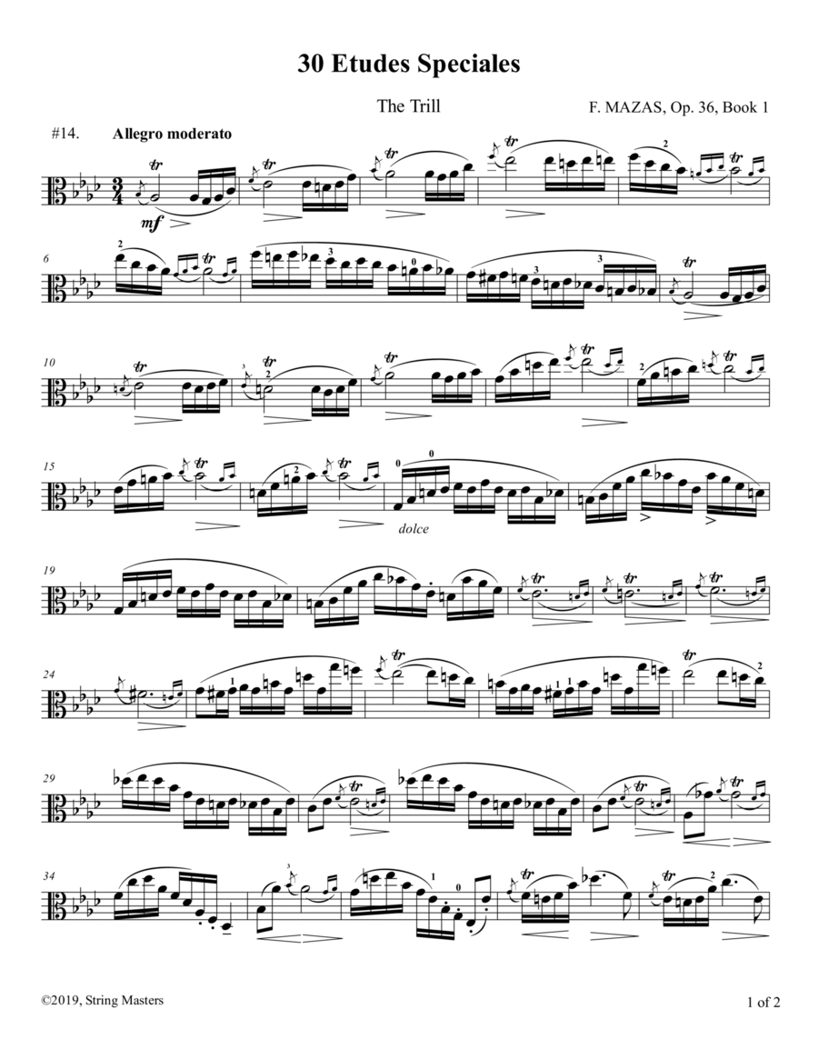 Mazas, Etudes for Viola Op 36, Book 1, No.14