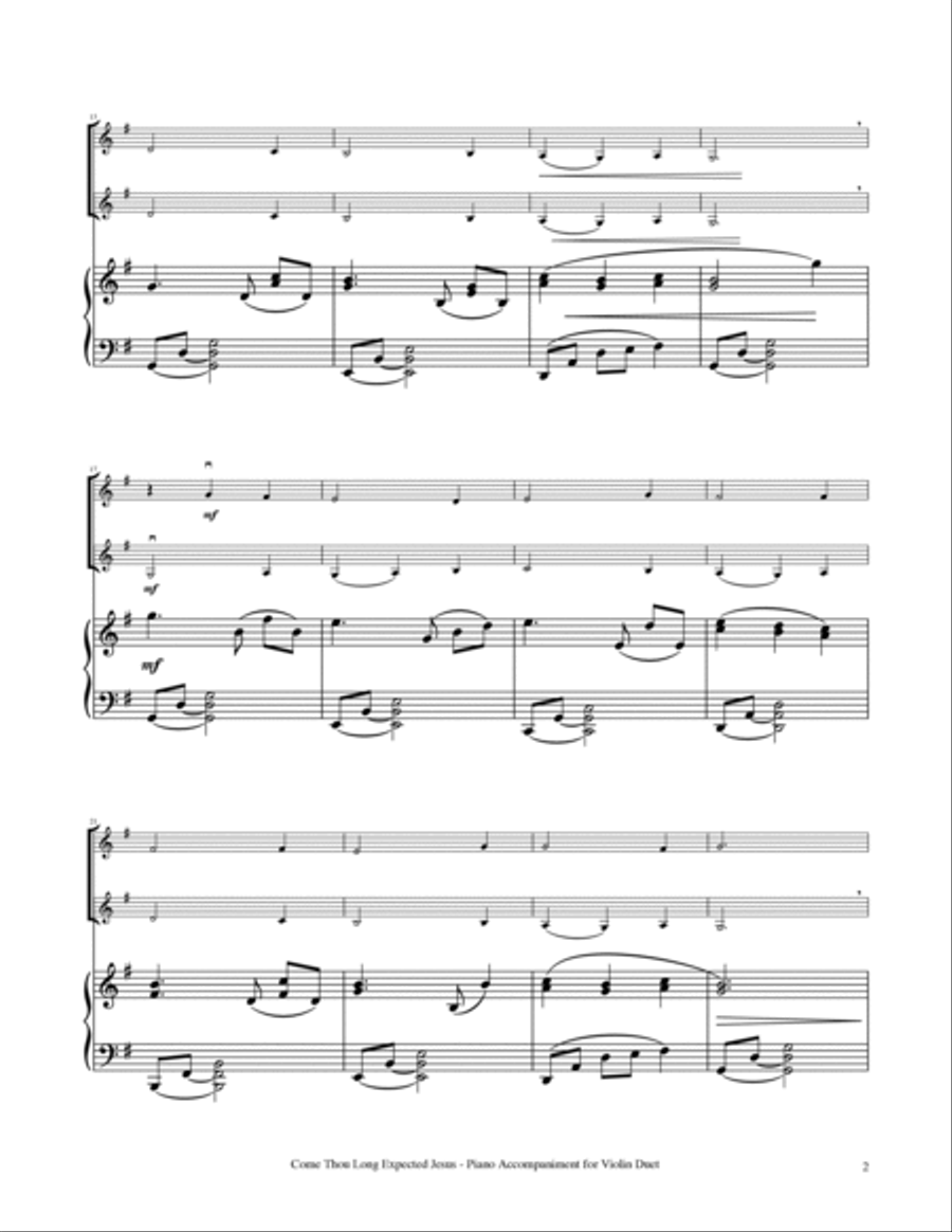 Come, Thou Long Expected Jesus - Violin Duet with Piano Accompaniment String Duet scores gallery preview page 3