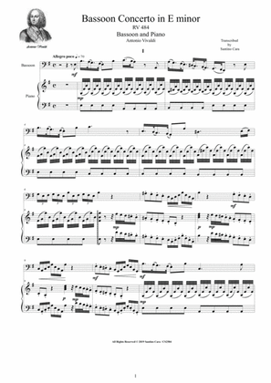 Book cover for Vivaldi - Bassoon Concerto in E minor RV 484 for Bassoon and Piano