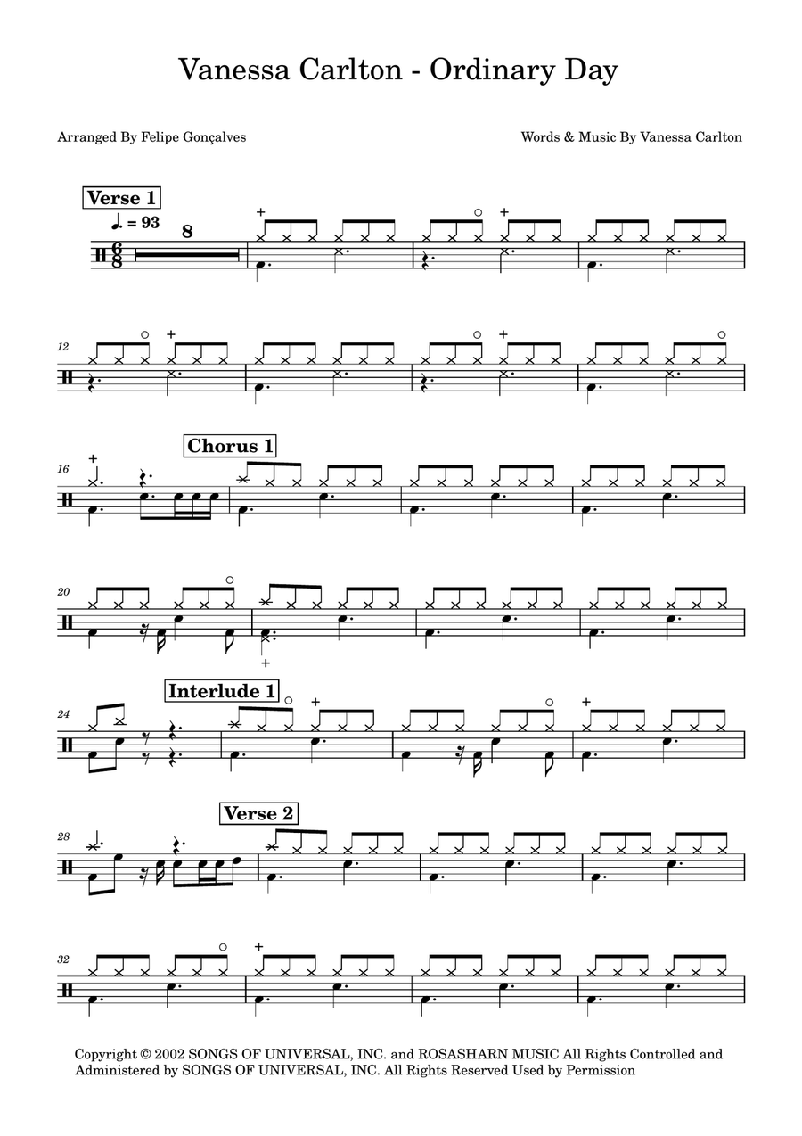 Ordinary Day Drum Set scores gallery preview page 1