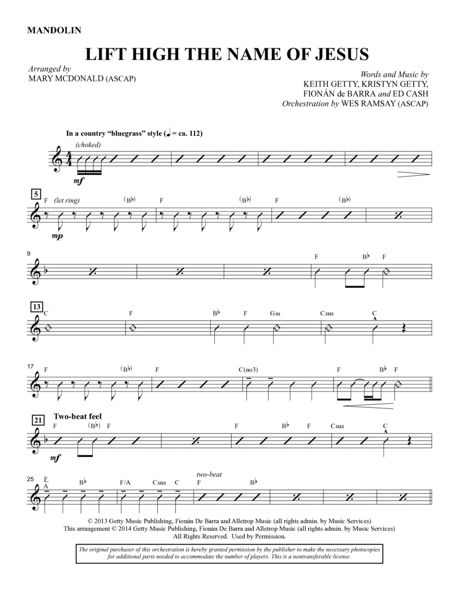 Lift High the Name of Jesus - Mandolin/Acoustic Guitar Choir scores gallery preview page 1
