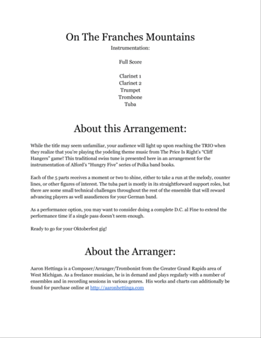 On The Franches Mountains (Price is Right “Cliff Hangers” Theme) - for “Hungry Five” Polka Band Clarinet scores gallery preview page 2