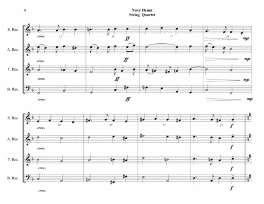 Navy Hymn (Eternal Father, Strong to Save) - Recorder Quartet (SATB) - Intermediate 4-Part scores gallery preview page 4