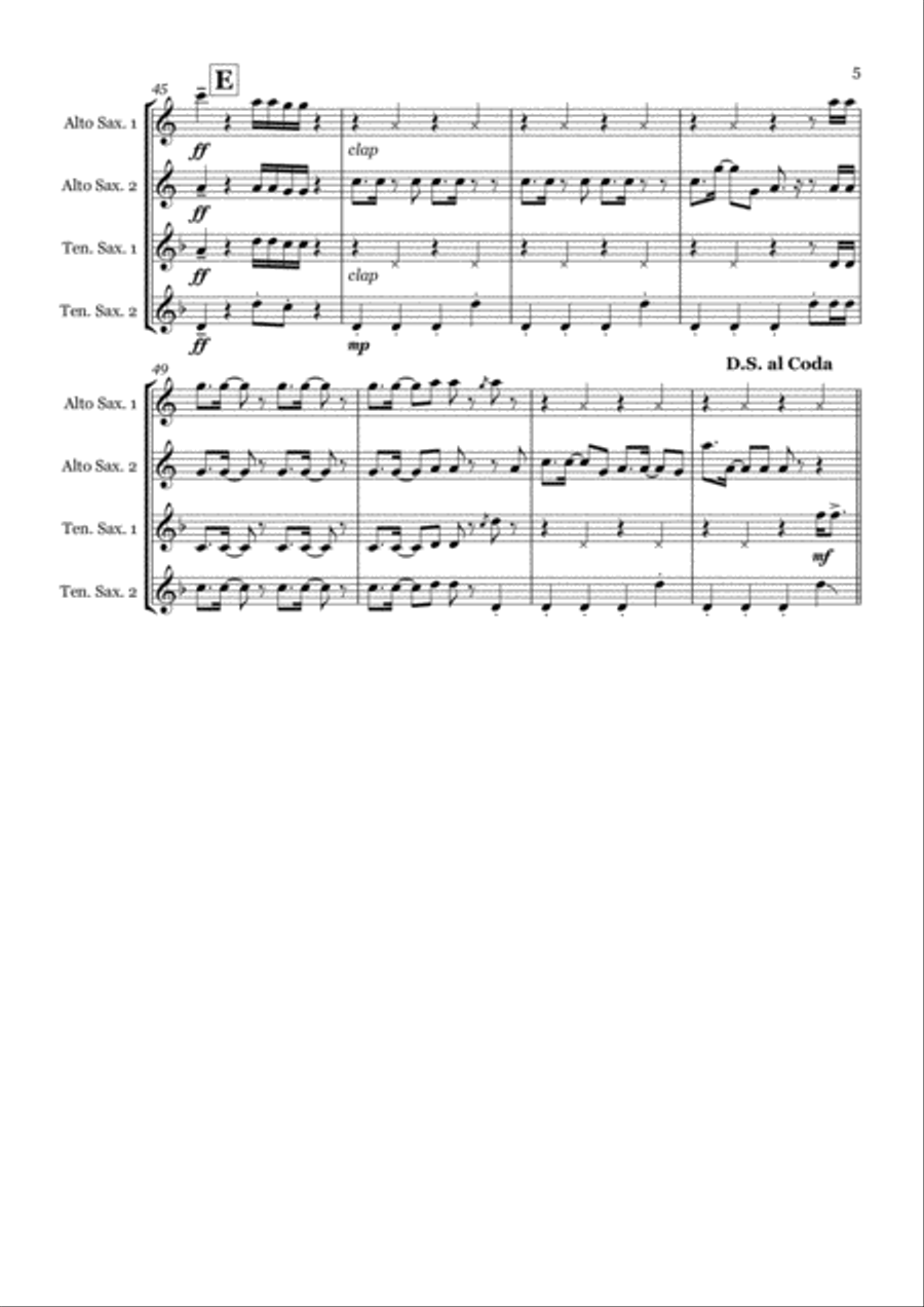 Uptown Funk Saxophone Quartet scores gallery preview page 5