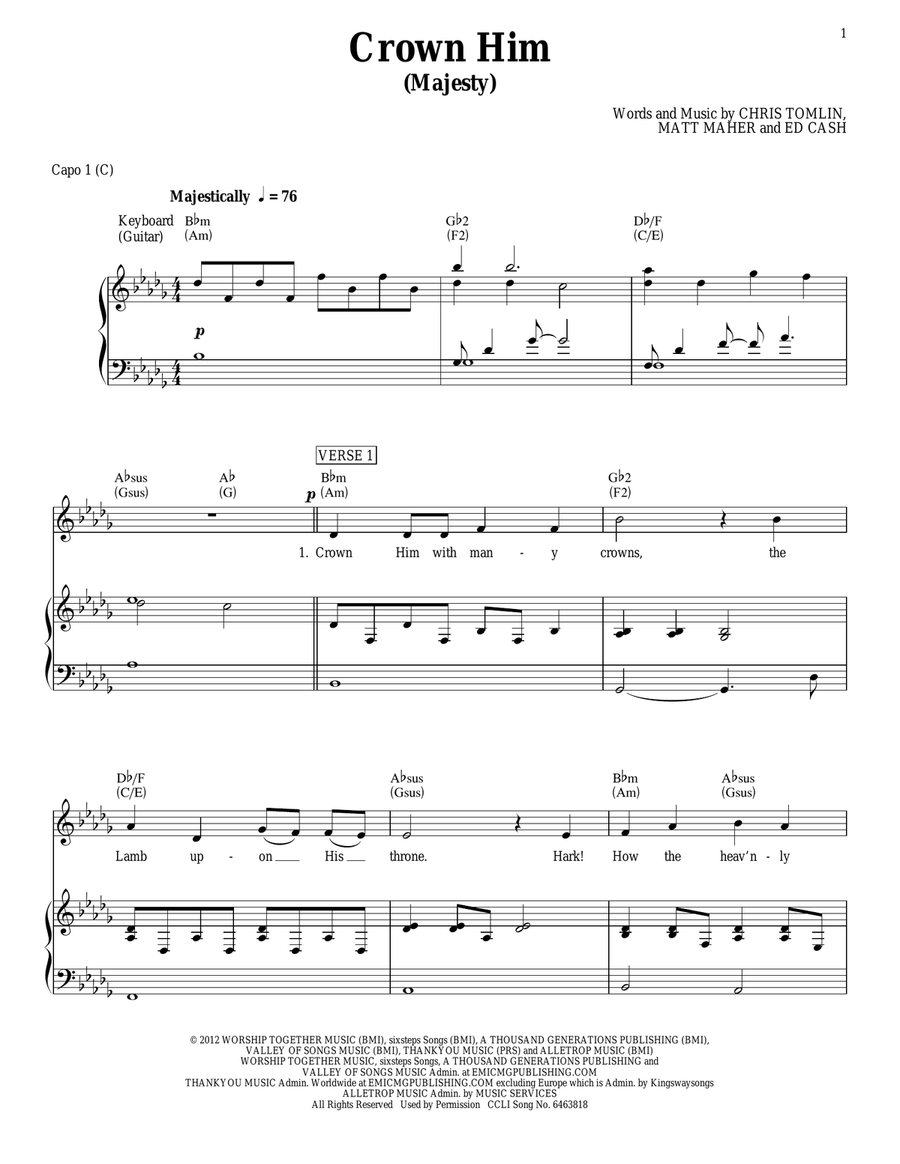Crown Him (Majesty) Piano, Vocal, Guitar scores gallery preview page 1