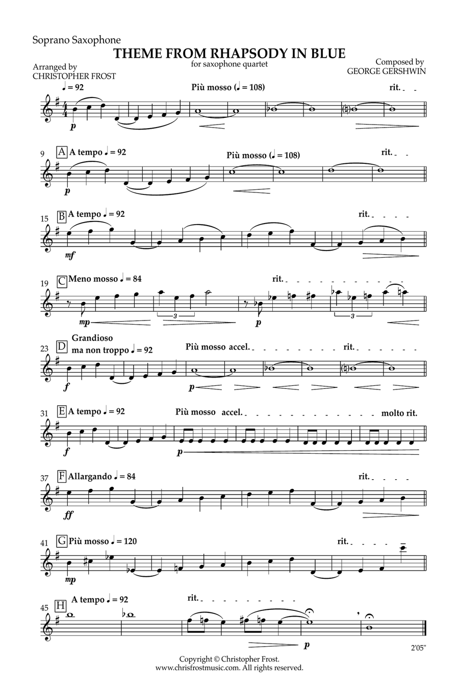 Theme from Rhapsody In Blue (saxophone quartet - S[A]ATB) Saxophone Quartet scores gallery preview page 6