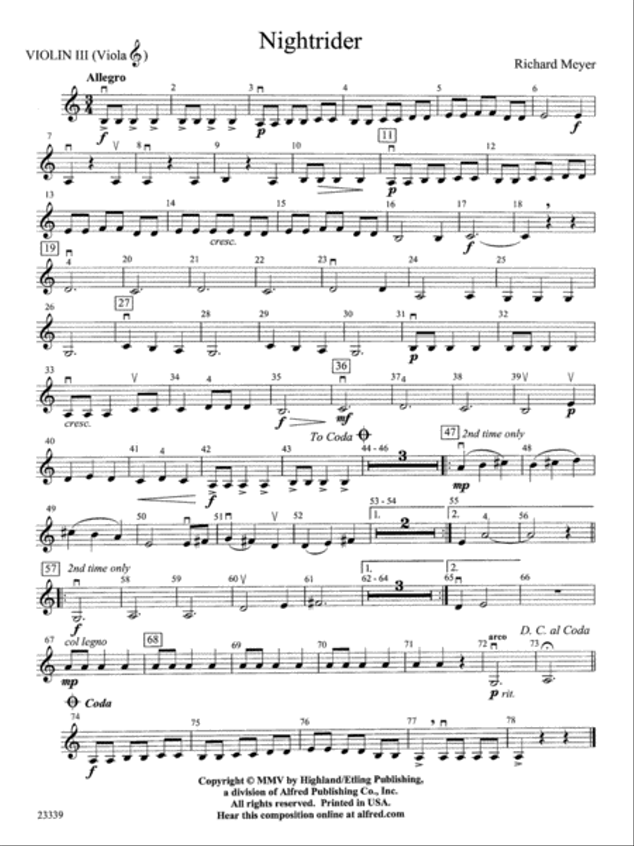 Nightrider: 3rd Violin (Viola [TC]) String Orchestra scores gallery preview page 1