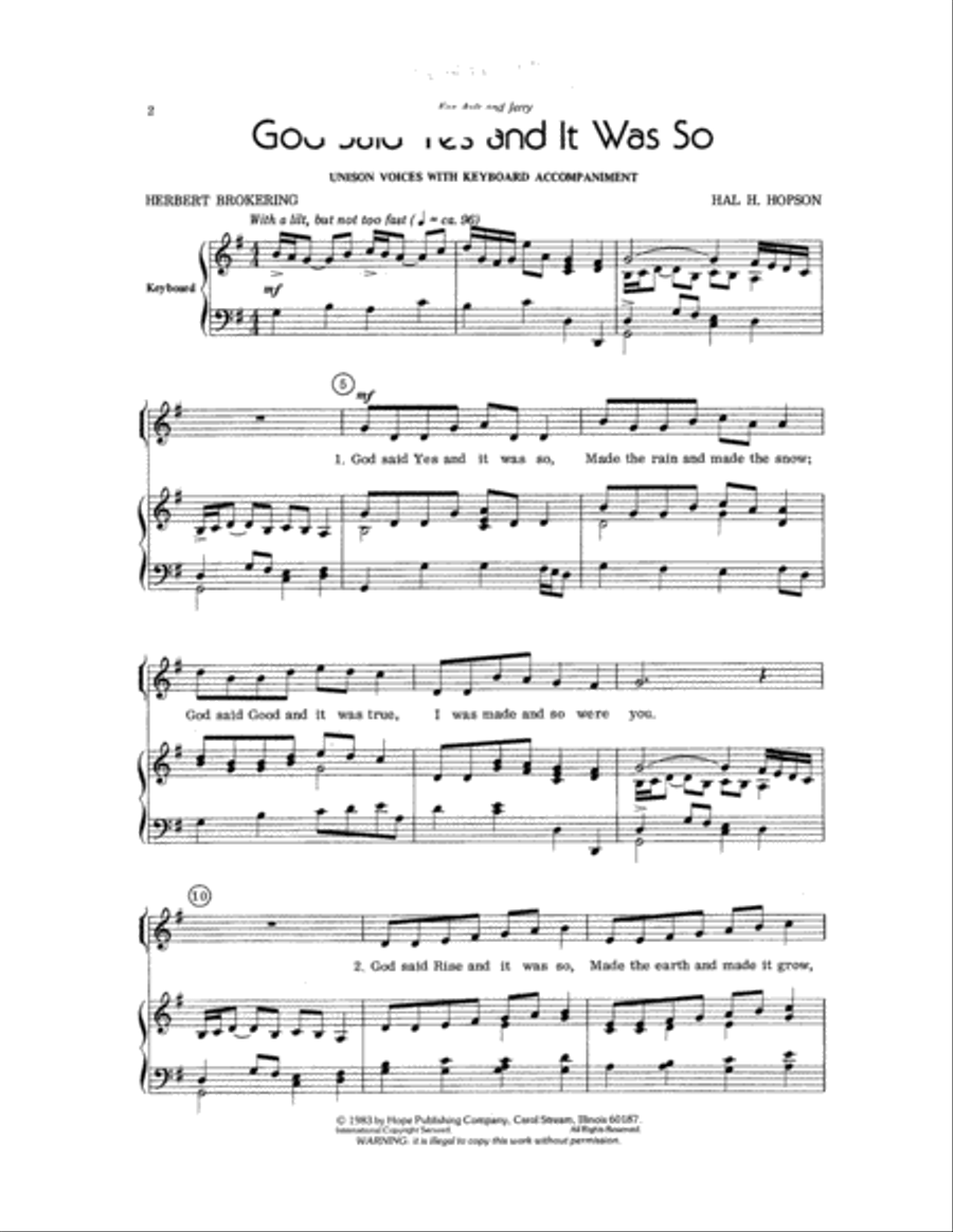 God Said Yes and It Was So Unison Choir scores gallery preview page 2