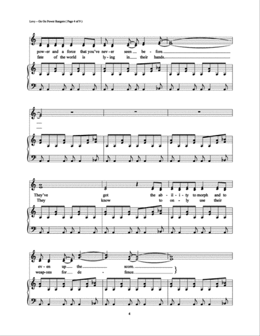 Go Go Power Rangers Piano, Vocal, Guitar scores gallery preview page 4