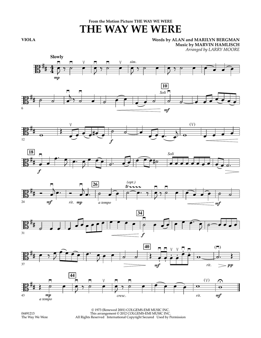 The Way We Were - Viola The Way We Were - Viola Orchestra scores gallery preview page 1