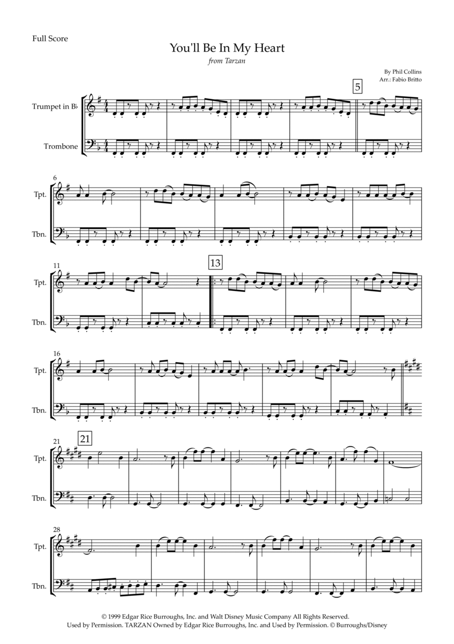 You'll Be In My Heart Brass Duet scores gallery preview page 1