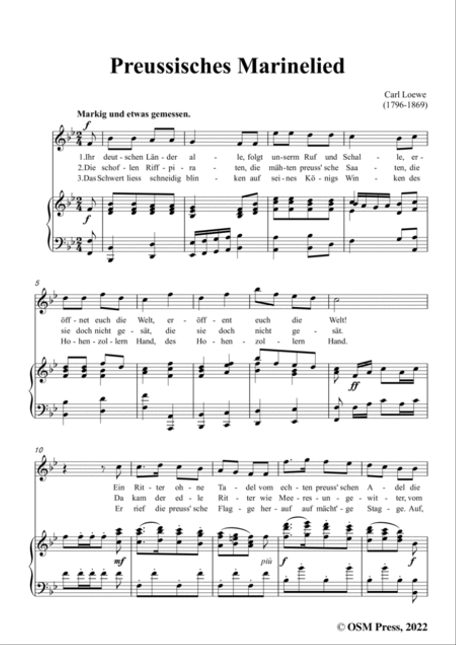 Loewe-Preussisches Marinelied,in B flat Major,for Voice and Piano Voice Solo scores gallery preview page 3