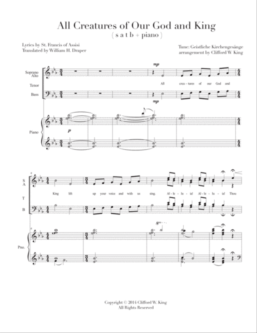 All Creatures of Our God and King ( s a t b ) 4-Part scores gallery preview page 2