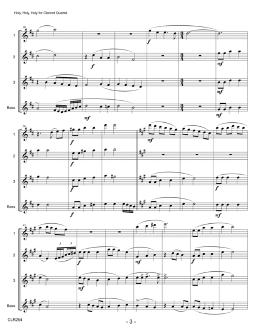 HOLY, HOLY, HOLY - CLARINET QUARTET (unaccompanied) Clarinet Quartet scores gallery preview page 3