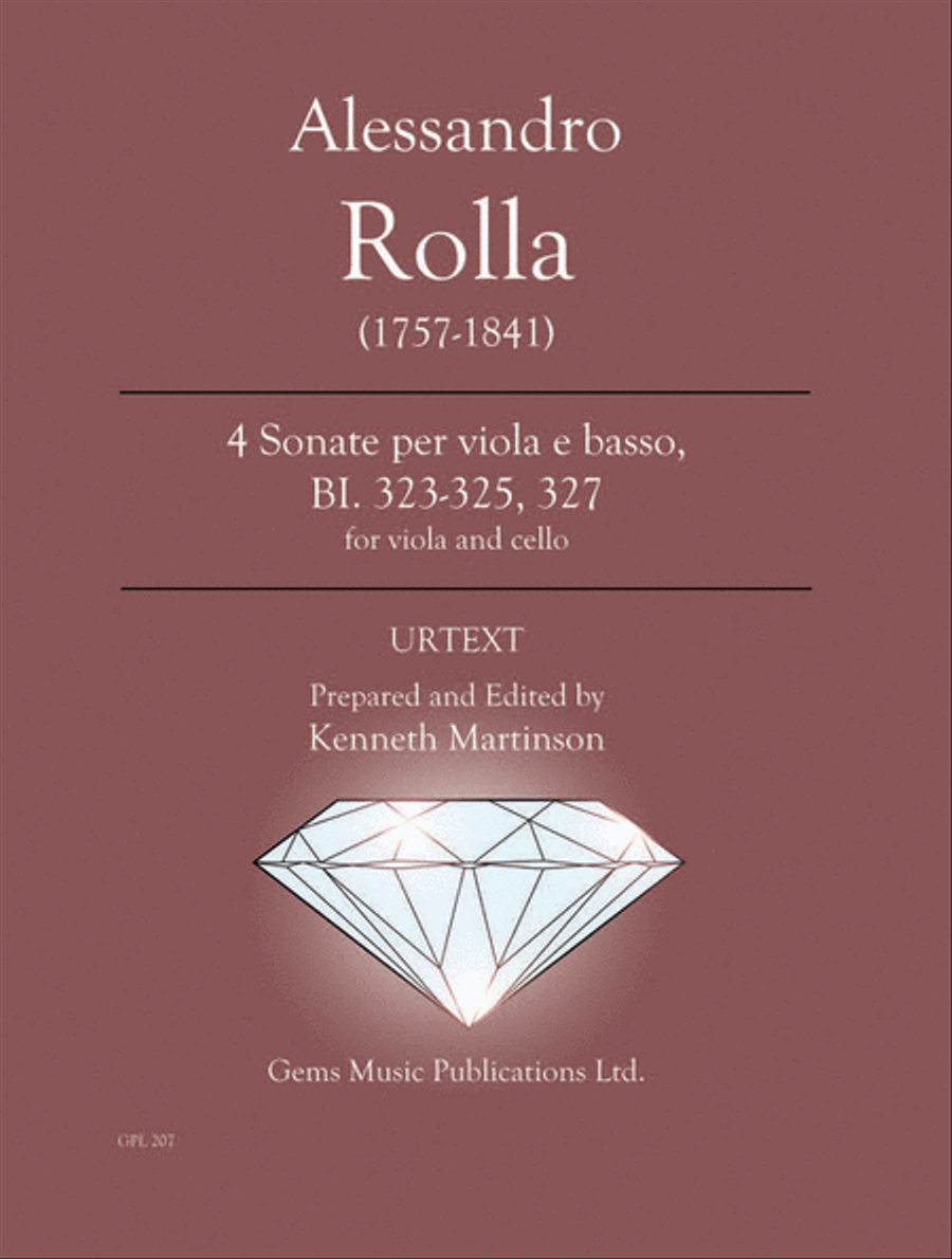 4 Sonatas for Viola e Basso (Cello accompaniment), BI. 323-325, 327 Cello scores gallery preview page 1