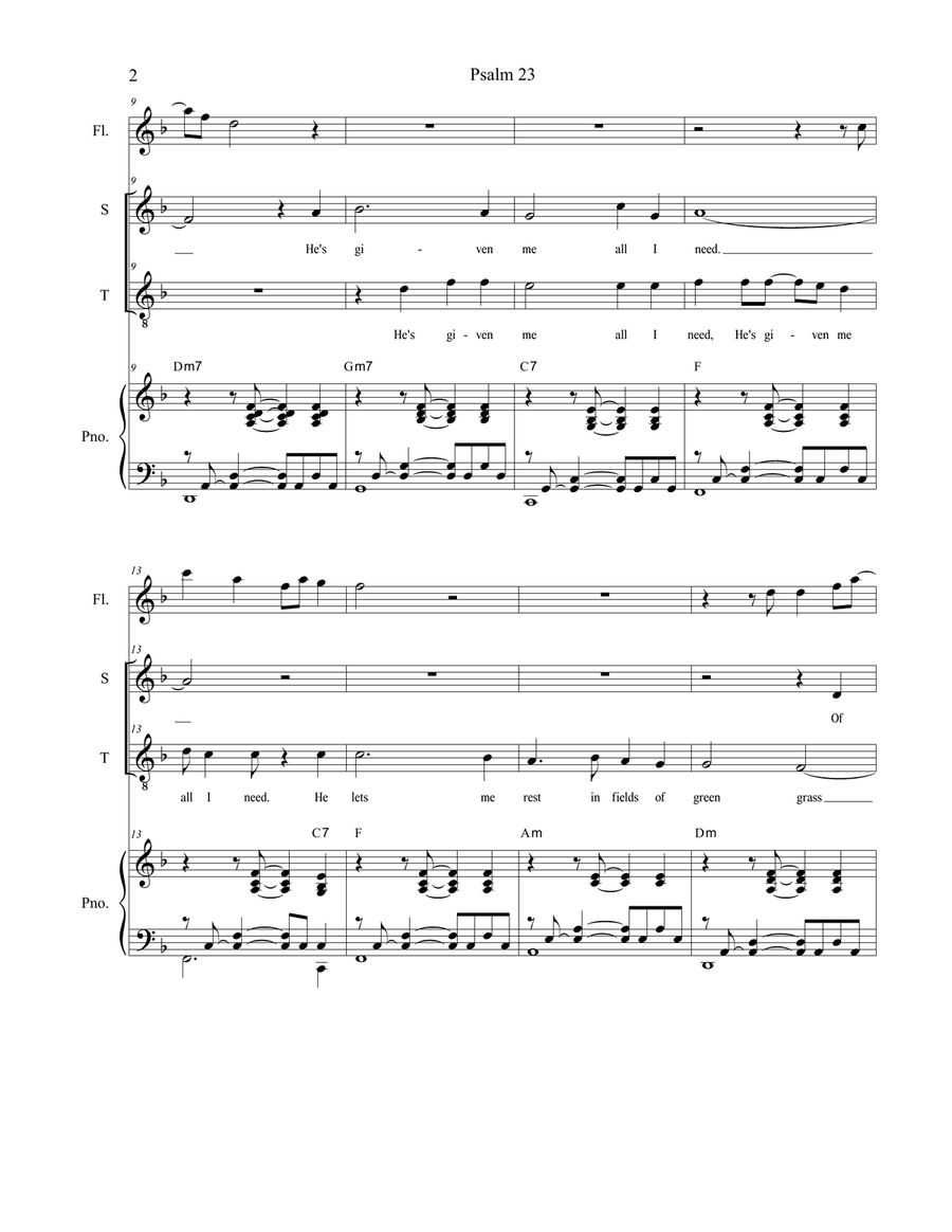 Psalm 23 (Duet for Soprano and Tenor solo) Tenor Voice scores gallery preview page 2