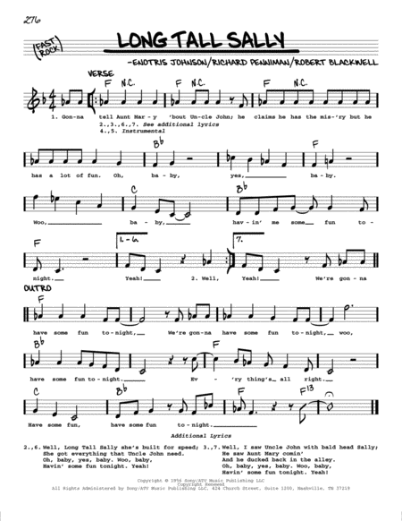 Long Tall Sally by Little Richard - Piano - Digital Sheet Music