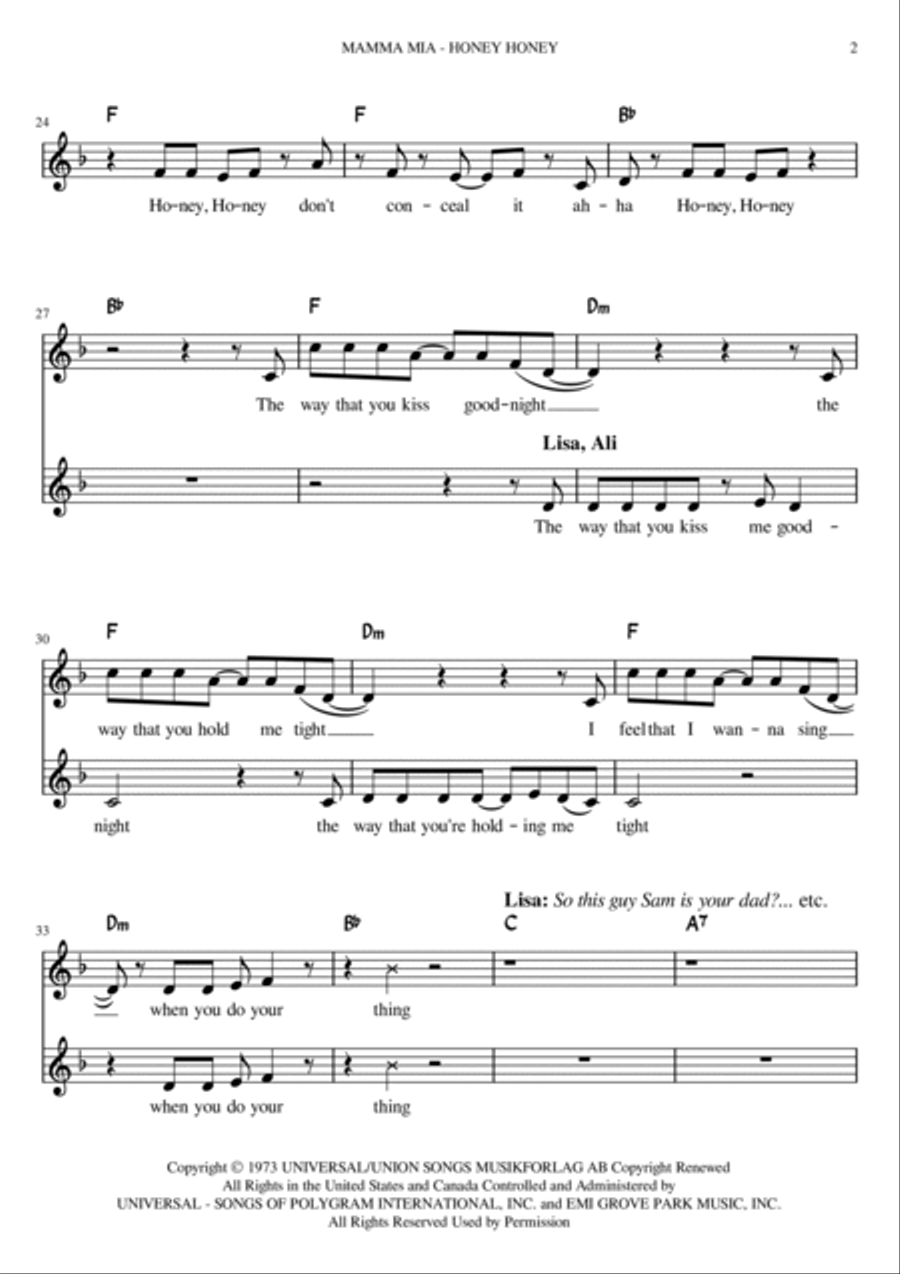 Honey, Honey Honey, Honey Piano scores gallery preview page 2