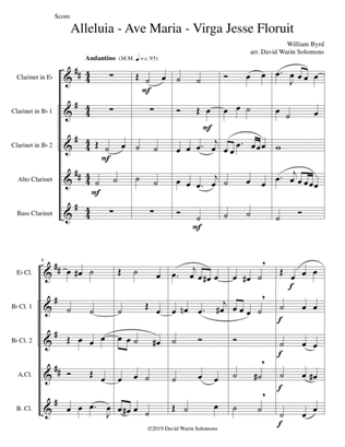 Alleluia - Ave Maria - Virga Jesse floruit arranged for clarinet quintet (with E flats)