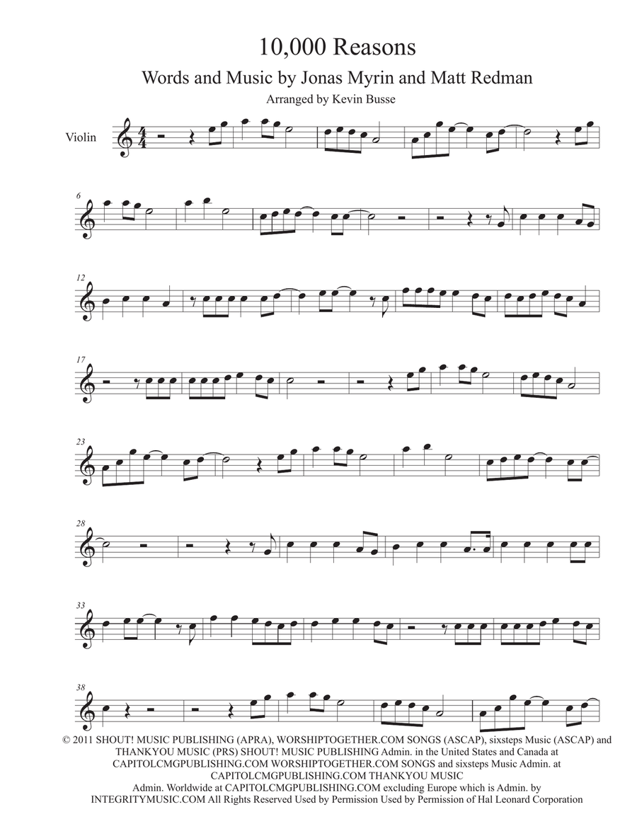 10,000 Reasons (Bless The Lord) Violin Solo scores gallery preview page 1