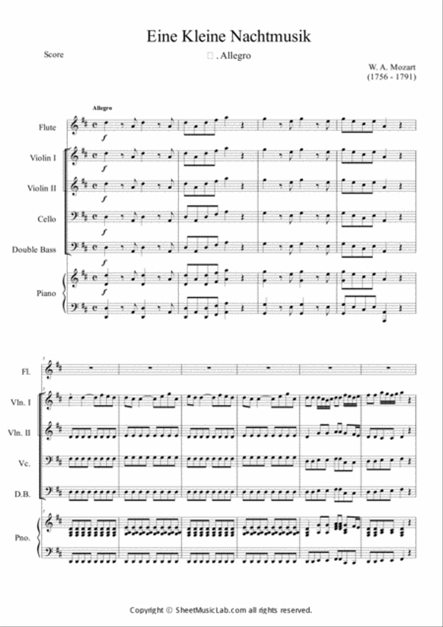 Serenade No.13 "Eine Kleine Nachtmusik" in G major, K.525 1.Allegro Easy & Short In D