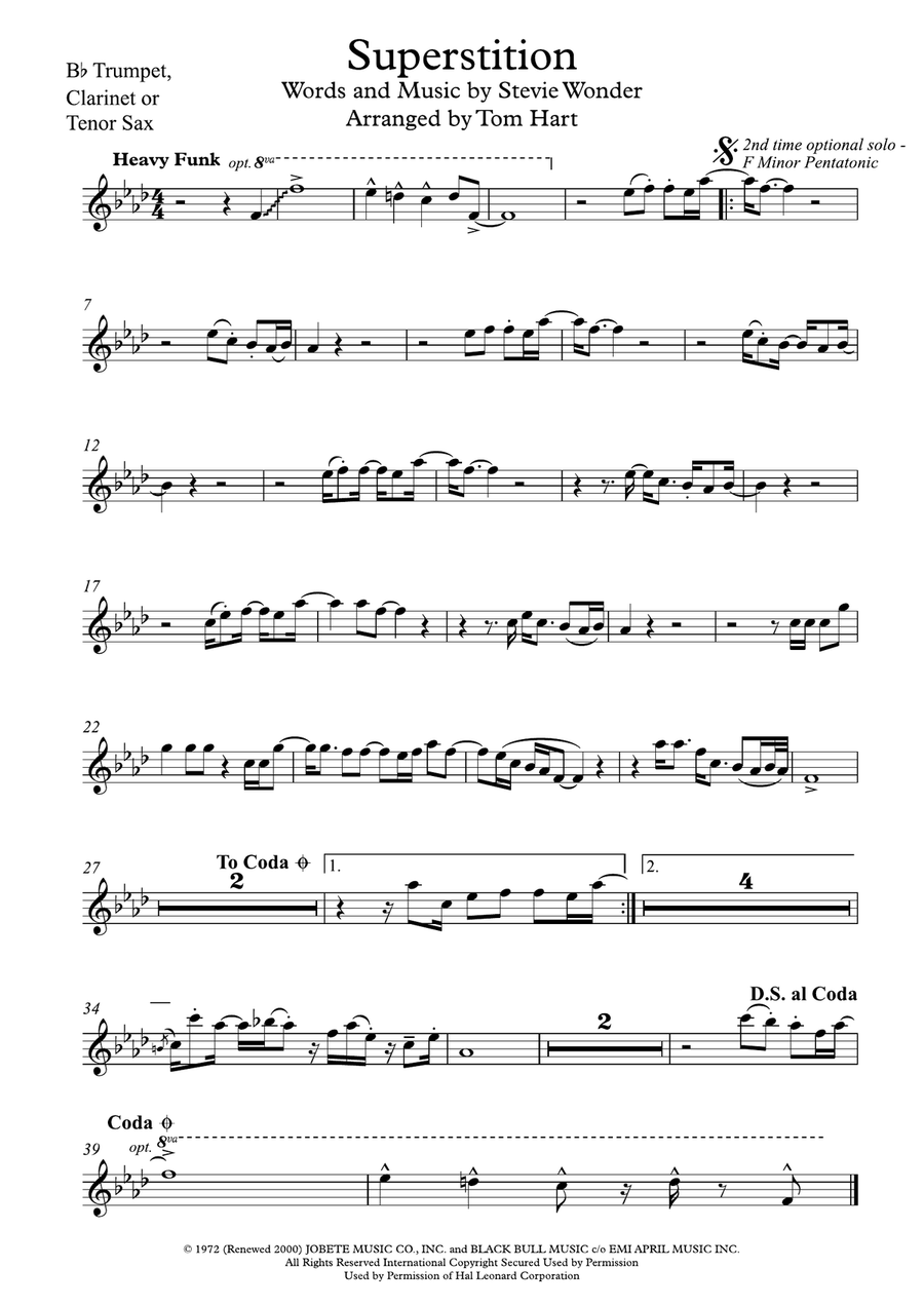 Superstition B-Flat Clarinet scores gallery preview page 1