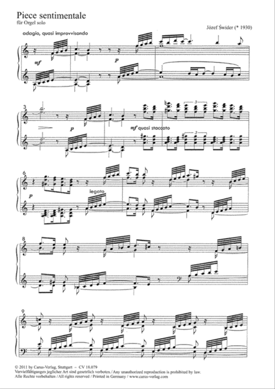 Piece sentimentale Organ Solo scores gallery preview page 1