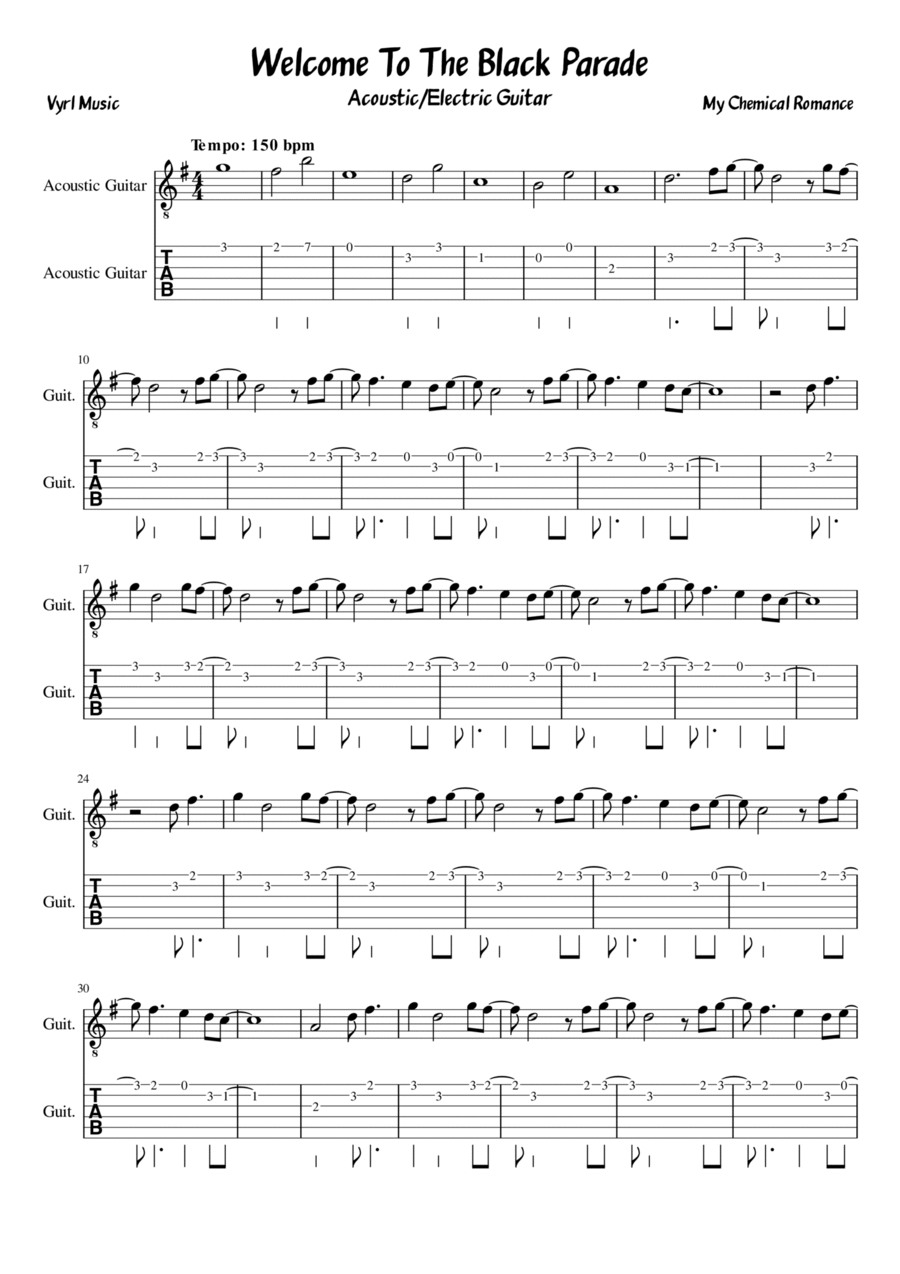 Welcome To The Black Parade Electric Guitar scores gallery preview page 1