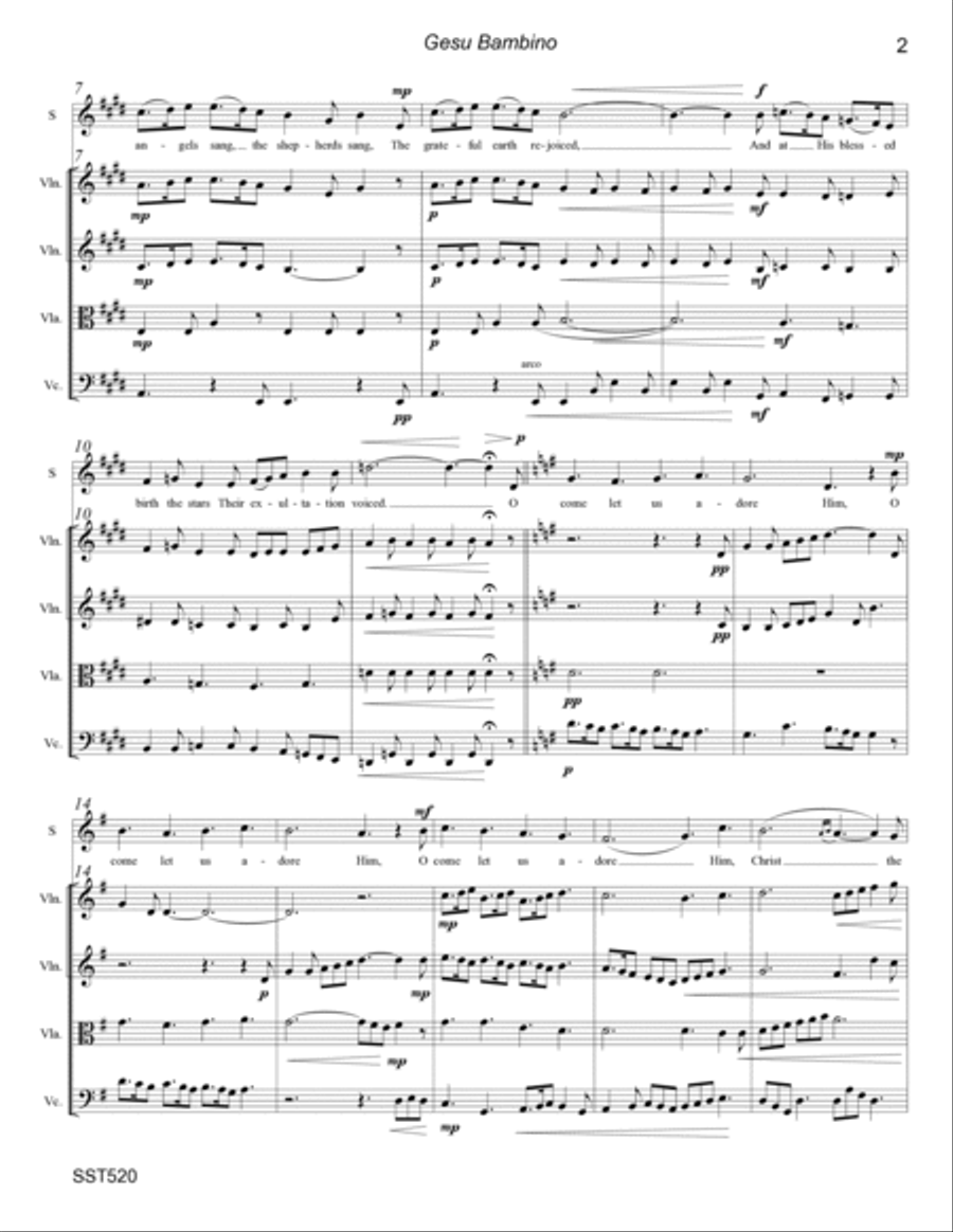 GESU BAMBINO - SOPRANO or TENOR SOLO with STRING QUARTET accompaniment String Quartet scores gallery preview page 2
